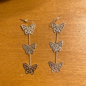 Claires Silver Dangle Butterfly Earrings
